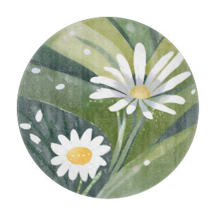 Planche À Découper Marguerites de printemps Jardin floral blanc aqu