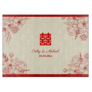 Planche À Découper Mariage chinois rouge beige floral oriental