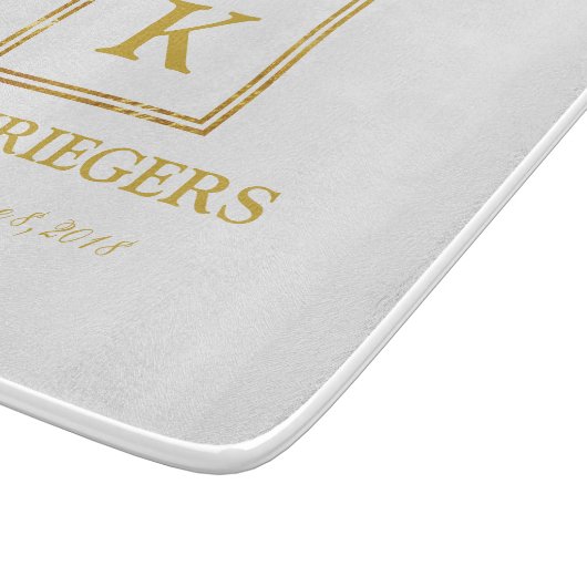 Planche À Découper Mariage de monogramme d'or blanc (Coin)