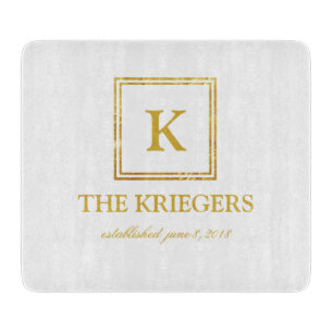 Planche À Découper Mariage de monogramme d'or blanc