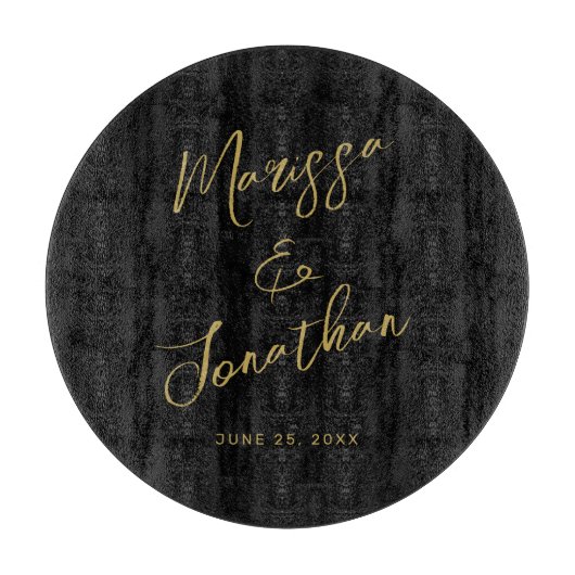 Planche À Découper Mariage de script lettres d'or noir moderne (Devant)