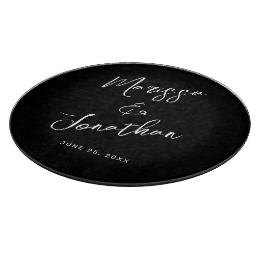 Planche À Découper Mariage de script moderne noir blanc main lettres (Coin)
