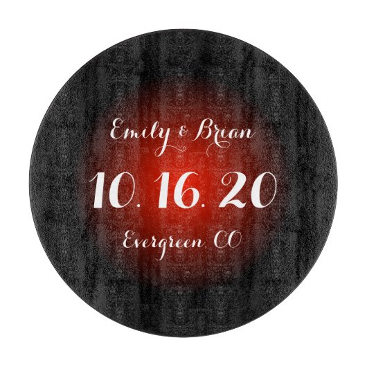 Planche À Découper Mariage en verre noir sur mesure (Devant)