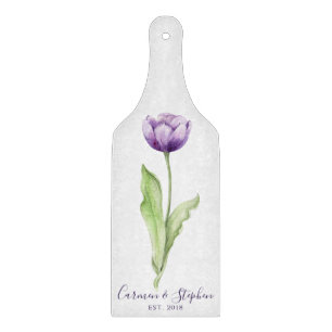 Planche À Découper Mariage minimaliste de tulipe simple violet profon
