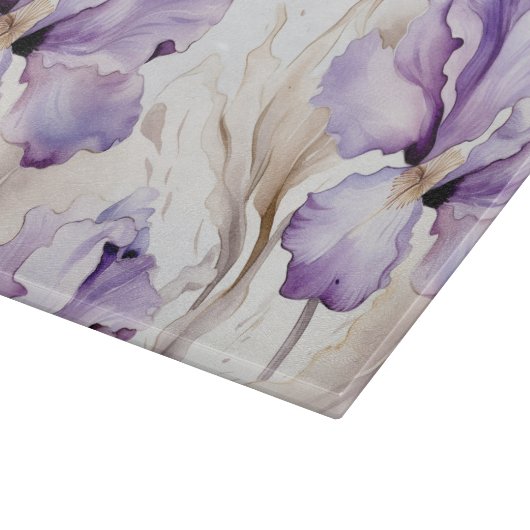 Planche À Découper Mariage Romantique Fleur d'Iris Crème Violette (Coin)