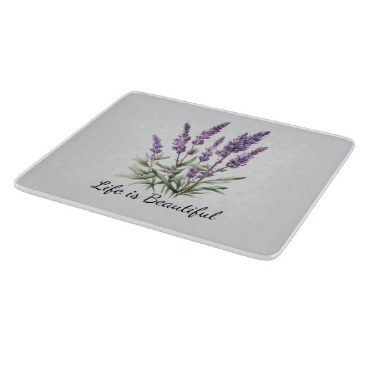 Planche À Découper Mariage Romantique Gris Fleur de Lavande (Coin)