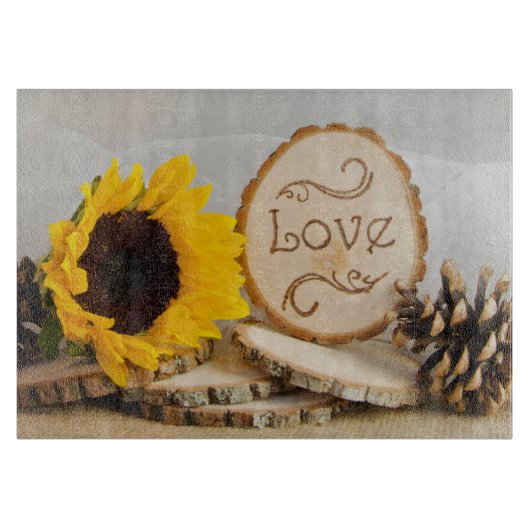 Planche À Découper Mariage rustique Tournesol (Devant)