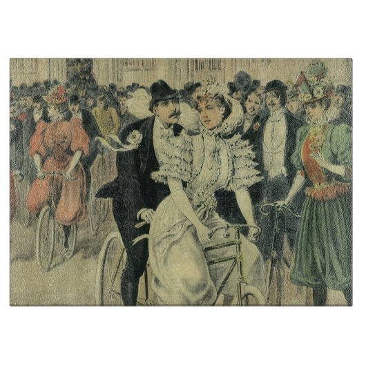 Planche À Découper Mariés victoriens à bicyclette (Devant)