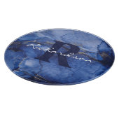 Planche À Découper Marine Agate Monogramme et nom Marble Luxe (Coin)