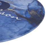 Planche À Découper Marine Agate Monogramme et nom Marble Luxe (Coin)