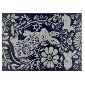 Planche À Découper Marine Bleu Lapin Blanc Floral Folk Scandinave (Devant)