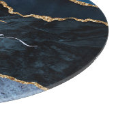 Planche À Découper Marine Blue Gold Marble Monogramme Nom du tableau (Coin)