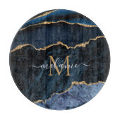 Planche À Découper Marine Blue Gold Marble Monogramme Nom du tableau (Devant)