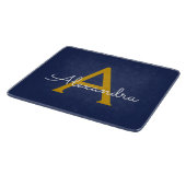 Planche À Découper Marine Blue Gold Modern Script Girl Monogramme Nom (Coin)