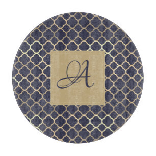 Planche À Découper Marine Blue Monogram Quatrefoil Nouveau mariés Mar