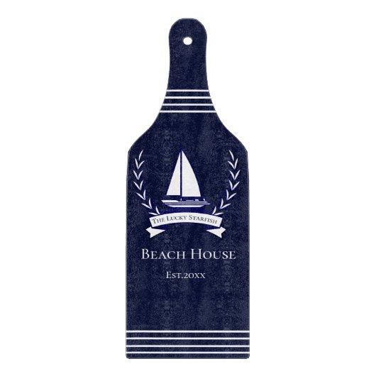 Planche À Découper Marine Nautique Bleu Voilier Côtier Monogramme (Devant)