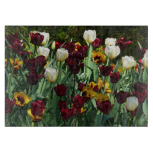 Planche À Découper Maroon et Tulipes Jaunes Florales colorées