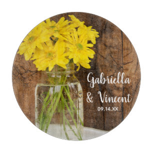 Planche À Découper Mason Jar et marguerites jaunes Country Barn Maria