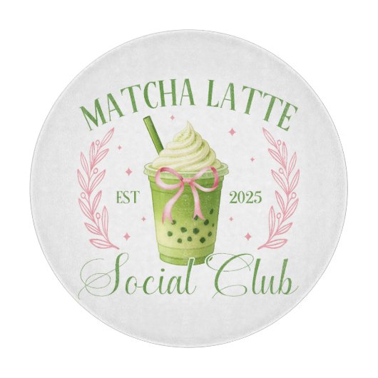 Planche À Découper Matcha Latte Social Club Glass Round Cutboard (Devant)
