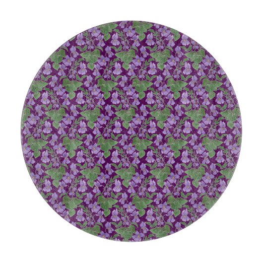 Planche À Découper Mauve Violets Floral Pattern Verre Découpe (Devant)