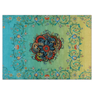 Planche À Découper Mehndi Green Floral Art, Motif botanique élégant
