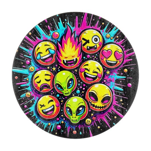 Planche À Découper Mélange d'Emoji Néon Funky (Devant)