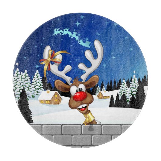 Planche À Découper Mème de Noël drôle de renne qui regarde par-dessus (Devant)