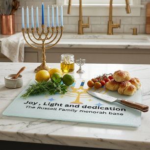 Planche À Découper Menorah personnalisée de Hanukkah avec nom de fami