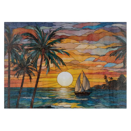 Planche À Découper Mer et bateau en vitrail (Devant)