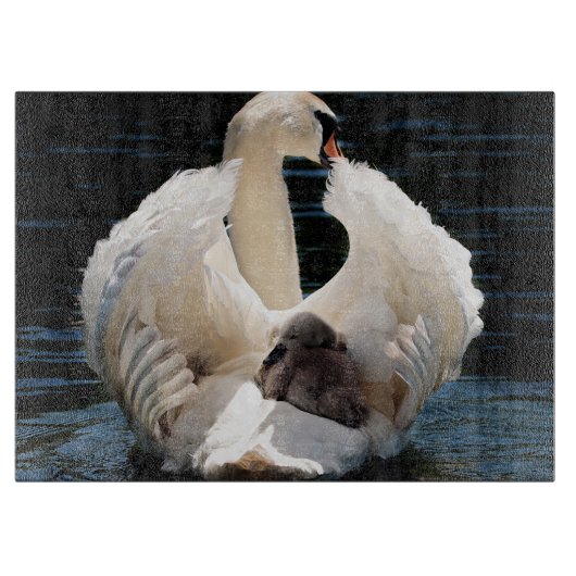 Planche À Découper Mère Cygne avec Cygnets (cygnes bébés) (Devant)