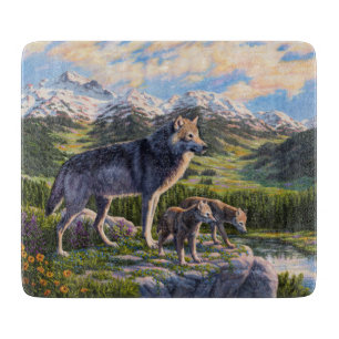 Planche À Découper Mère Wolf & Pups Mountain River Valley