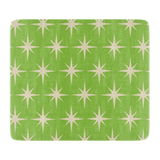 Planche À Découper Mi-siècle Starburts atomiques sur Lime vert (Devant)