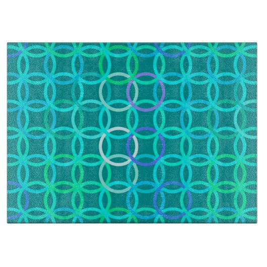 Planche À Découper Midcentury Modern Circles, turquoise et aqua (Devant)