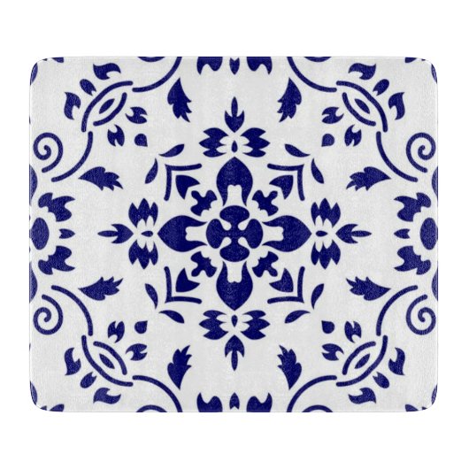 Planche À Découper Midnight Bloom Classic Blue Floral Mosaic (Devant)