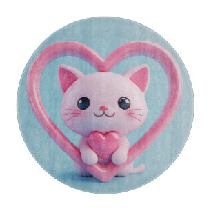 Planche À Découper Mignon Chat Blanc avec Cœur Design Kawaii Kitty Am
