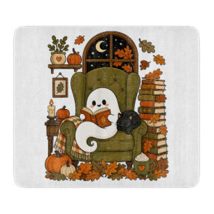 Planche À Découper Mignon Fantôme Lisant un Livre Chat Noir Automne C