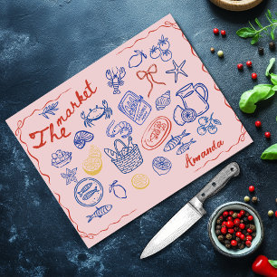 Planche À Découper Mignon marché aux poissons gribouillages rouge ble