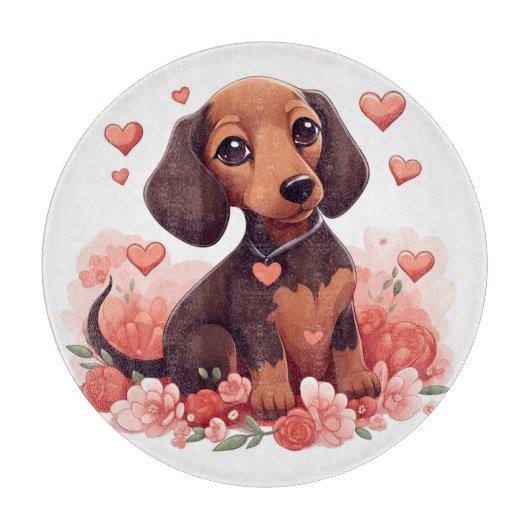Planche À Découper Mignonne chiot Dachshund avec le coeur (Devant)