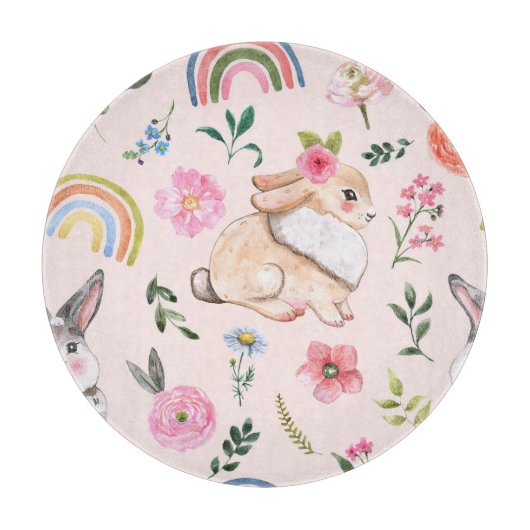 Planche À Découper Mignons lapins de Pâques modèle floral (Devant)