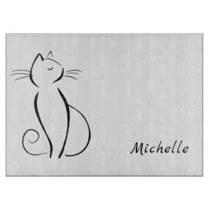Planche À Découper Mini chat noir sur blanc ajouter nom