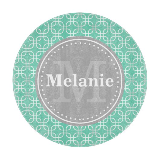 Planche À Découper Mint Carré moderne Motif gris Monogramme (Devant)