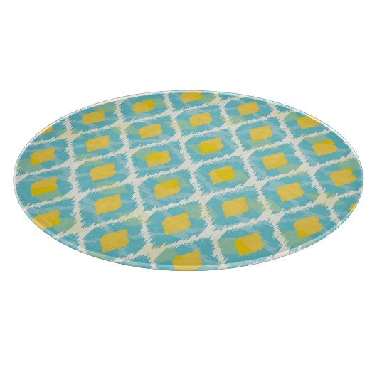 Planche À Découper Mode jaune bleue d'ikat tribal moderne (Coin)