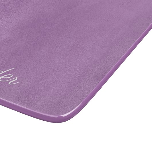 Planche À Découper Modèle blanc violet moderne, script blanc (Coin)