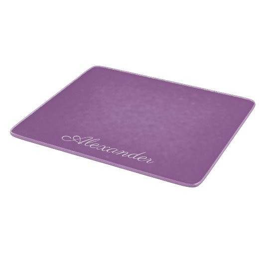 Planche À Découper Modèle blanc violet moderne, script blanc (Coin)