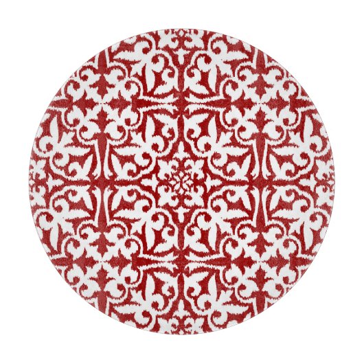 Planche À Découper Modèle damassé Ikat - Rouge foncé et blanc (Devant)