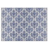 Planche À Découper Modèle de damas fleuri - bleu (Devant)