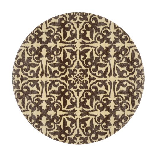 Planche À Découper Modèle de damas Ikat - Chocolat Brown et Tan (Devant)