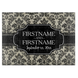 Planche À Découper Modèle de Damas rustique en noir et parchemin