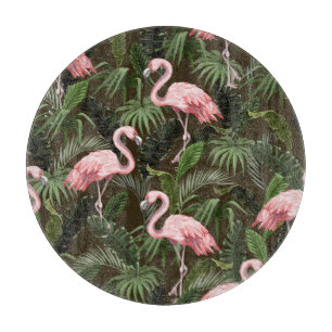 Planche À Découper Modèle de flamingo tropical : Feuilles Vintages