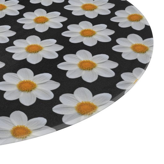 Planche À Découper Modèle floral dahlia blanc sur noir (Coin)